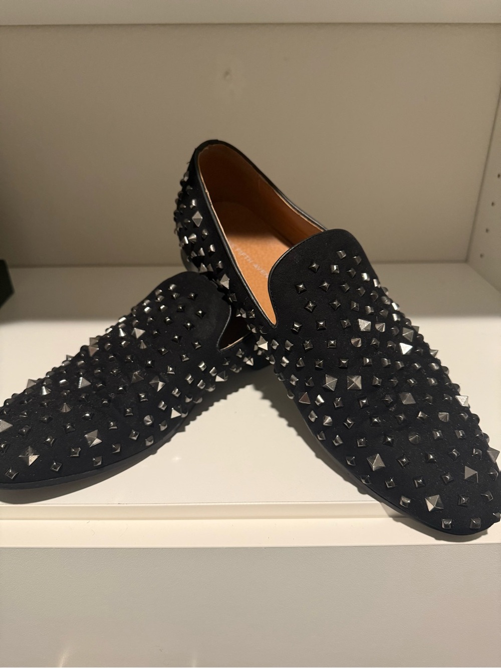 Saks Fifth Avenue Black Studded Slip-On Loafers